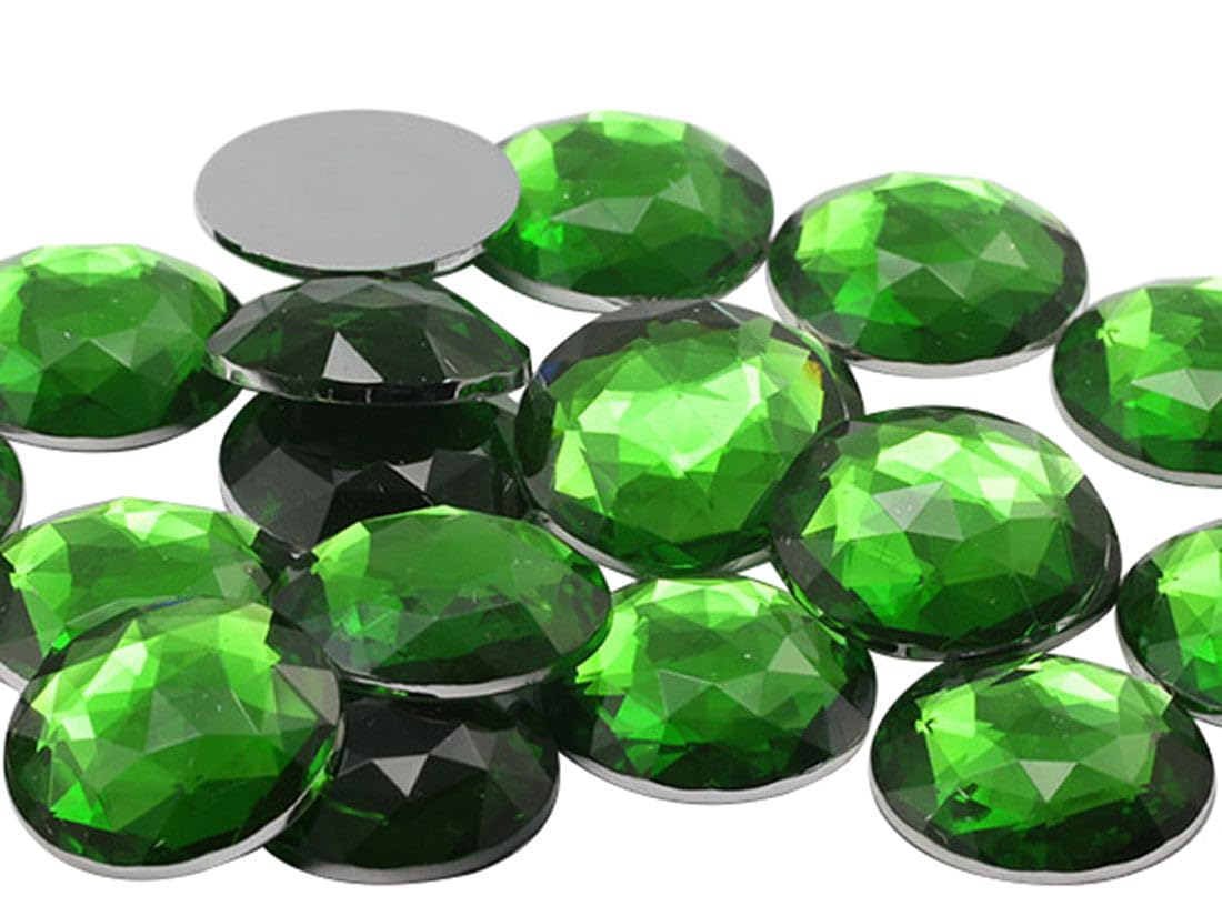 25mm Green Peridot H120 Flat Back Round Acrylic Rhinestones Plastic Circle Gems for Costume Making Cosplay Jewels Pro Grade Embelishments - 20 Pieces (Peridot H120) — image 1