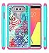 Style4U LG V20 Case, Hawaiian Flower Shock Resistant Studded Rhinestone Crystal Bling Hybrid Armor Case Cover for LG V20 with 1 Stylus [Teal/Hot Pink]