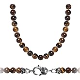 WESTMIAJW Tiger Eye Beads Beaded Necklace Chain for Men,Natural Gemstone Healing Crystal Jewelry 50/60/70cm