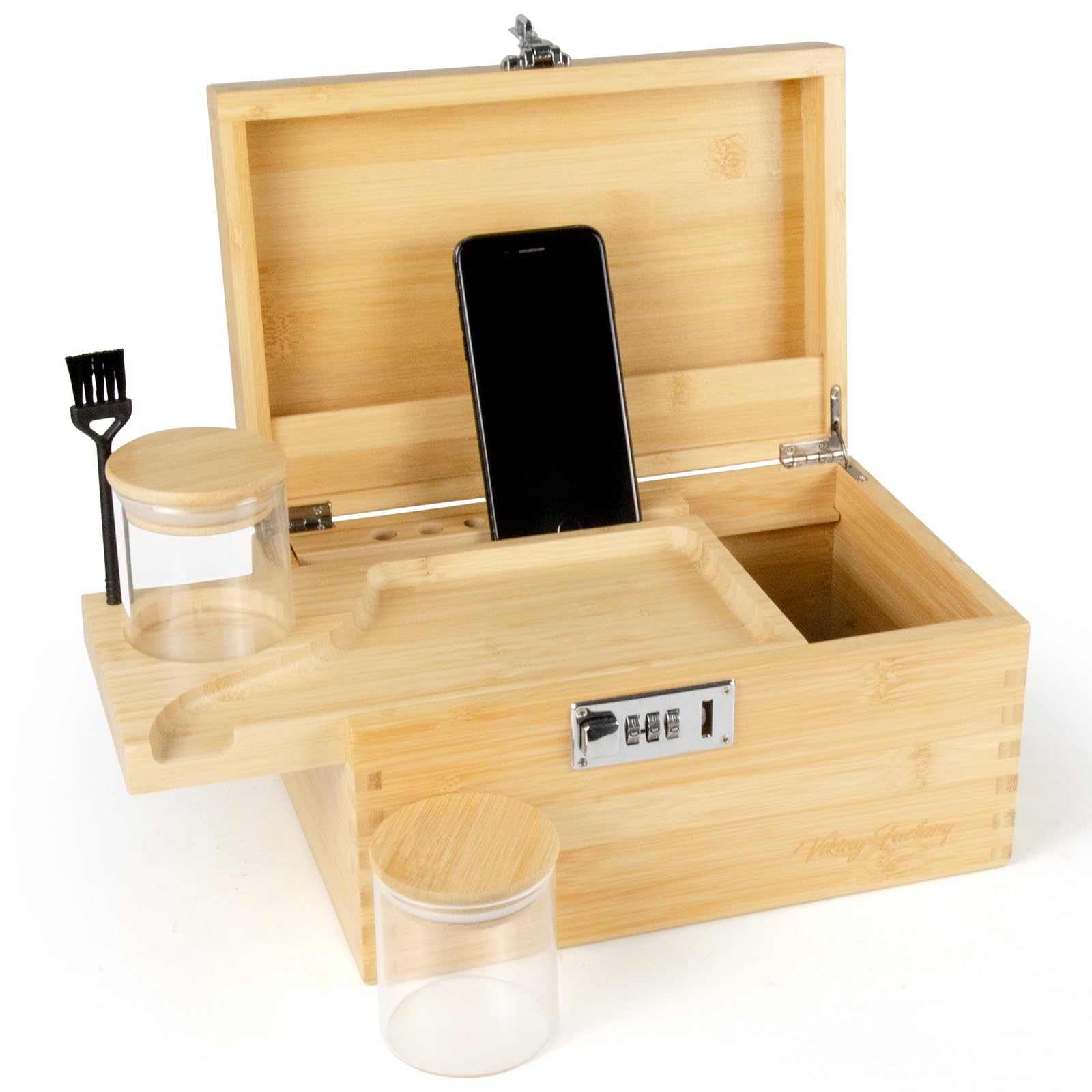 Viking Factory Bamboo Lockable Storage Box – Secure & Discreet Organiser for Valuables and Personal Items