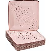 Silver Spoons Deco Collection Blush Pink with Gold Square Disposable Paper Side Plates - 7" (Pack of 18) - Perfect for Weddings, Parties & Special Occasion