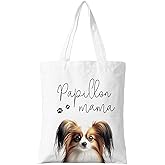 ZYQFN Papillon Mama Canvas Tote Bag for Women, Dogs Lover Gift for Dog Mom, Birthday Christmas Cute Papillon Gifts For Women, Tote Bag for Work College Travel. (090)