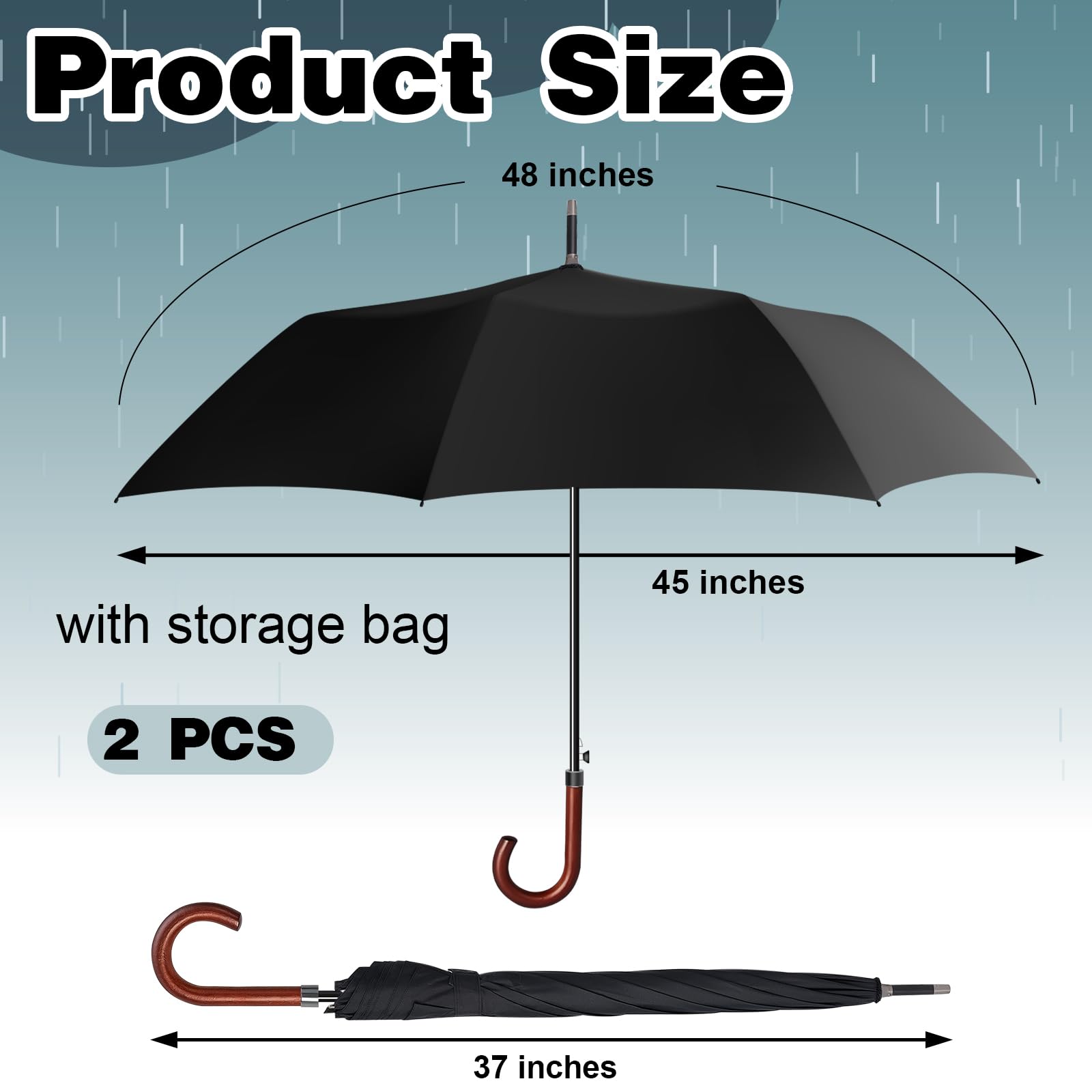 Silkfly 48 Inch Auto Open Umbrella Large Wooden J Stick Handle Vintage Windproof Travel Wedding Fast Drying Rain Umbrella