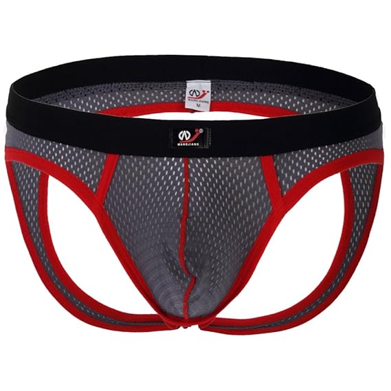 WANGJIANG Sexy Herren Jock WJ Unterhose Jockstrap Strap Grau Push Up