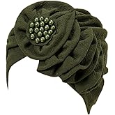 YRANXQUN Chemo Turban Caps for Women - Bead Flower Solid Headwear Hats Pre Tied Headwraps for Cancer Patients