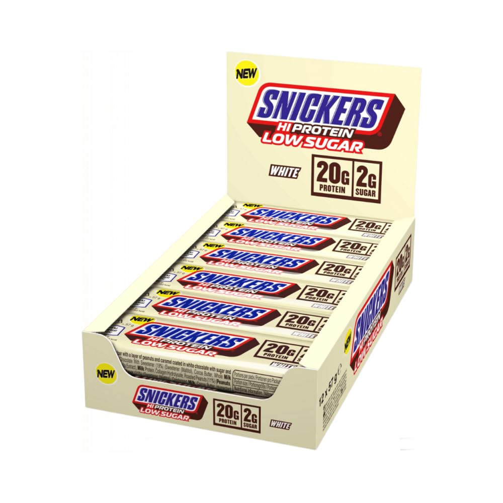 Snickers White Chocolate Protein Bar – 12 × 57g – 20g Protein, Low Sugar (2g), High‑Protein Snack for Gym, Work & On‑the‑Go
