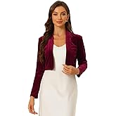 Allegra K Velvet Shrug for Women's Long Sleeve Open Front Cardigan Cocktail Party Cropped Bolero Jacket