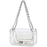 LAM GALLERY Womens PVC Clear Purse Handbag with Chain Stadium Approved Clear Bag See Through Bag for Working and Concert