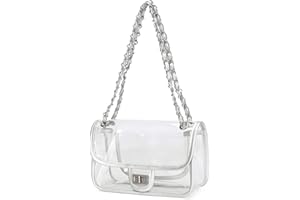 LAM GALLERY Womens PVC Clear Purse Handbag with Chain Stadium Approved Clear Bag See Through Bag for Working and Concert