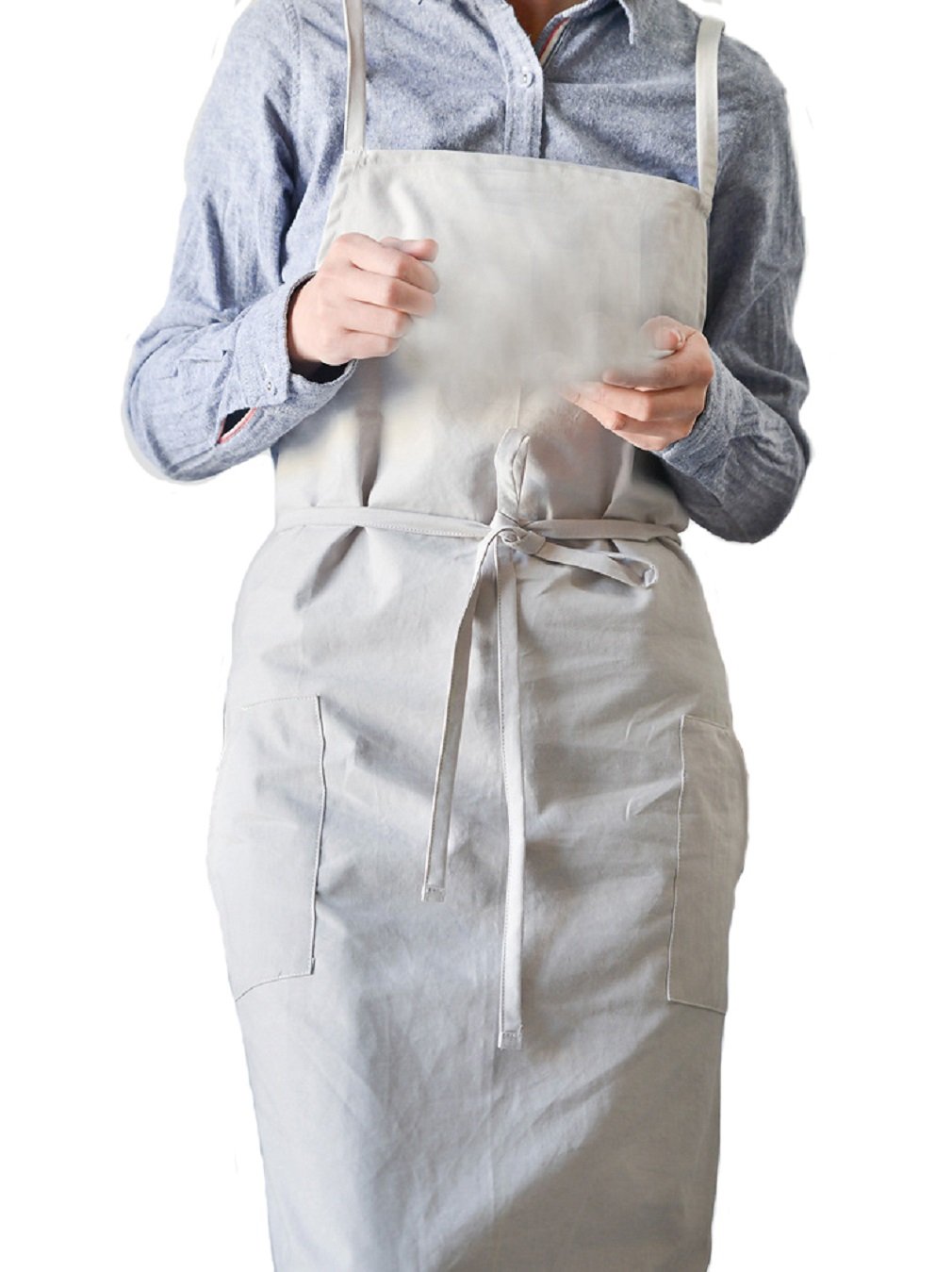 FUYUFU Unisex Apron With Pockets For Cooking Painting Gardening Baking BBQ Cotton Art Apron Bib Kitchen Apron Chef Apron (Grey)