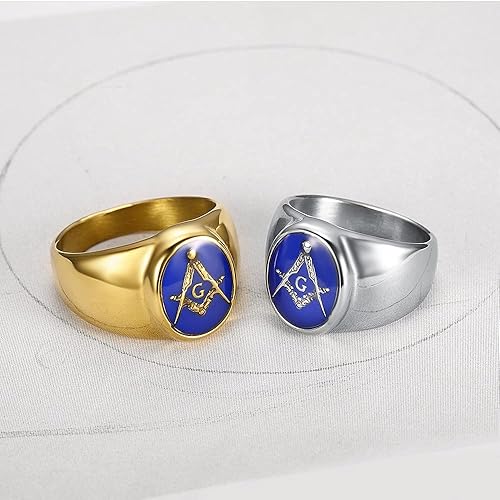 INRENG Stainless Steel Gold Plated Freemason Masonic Rings for Men