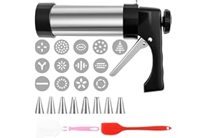 ZJRDYYK Cookie Press Gun Kit, Stainless Steel Cookies Press with 13 Cookie Discs and 8 Piping Tips for Baking