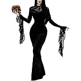 VAFADRESS Black Lace Costume Dress for Halloween Long Sleeve Maxi Party Cosplay Dresses