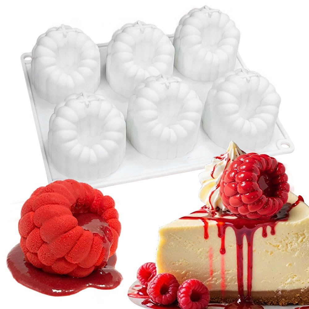 Photo 1 of 6-Hole Raspberries Mousse Cake Mold Food Grade Silicone Molds for Baking 3D Raspberries Pudding Cakes Silicone Mold Dessert Chocolate Molds Rubus Fruit Cake Decorating Tools Non-stick Baking Mould