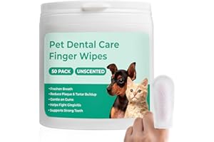 xuepett Dog Teeth Cleaning Wipes 50 Pack, Reduces Plaque and Freshens Breath, Dog Dental Wipes Dog Tooth Brushing Kit, No-Rinse Dog Toothbrush Finger Wipes Dental Care for Dogs Cats
