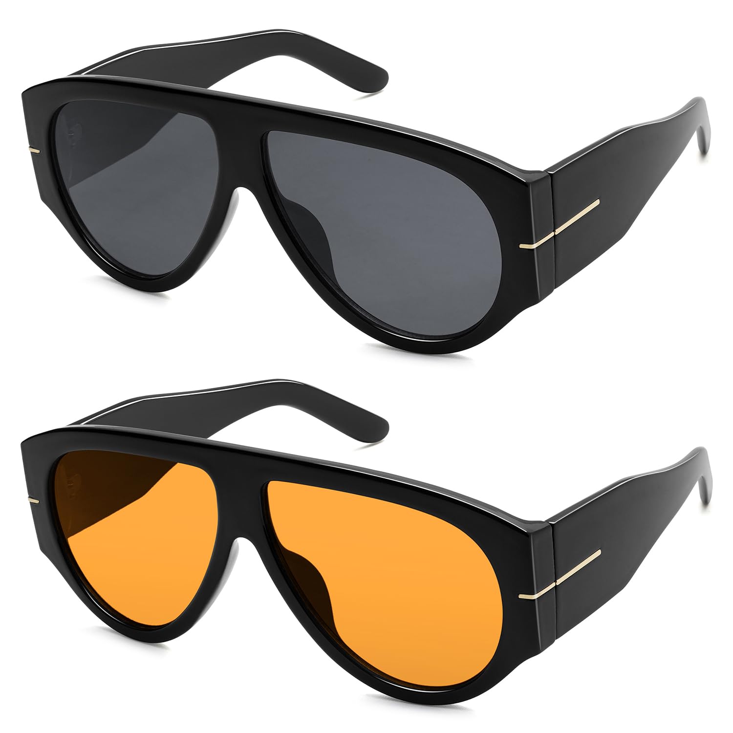 Vintage Oversized Square Pilot Sunglasses For Men & Women - Gold Frame/Gray Lens