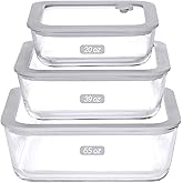 EcoEvo Glass Food Containers with Glass Lid, Microwave Safe Food Storage Container Set, 3 Pack, Square Shape, Food Containers with Lids, Meal Prep containers with Leak Proof Lid.