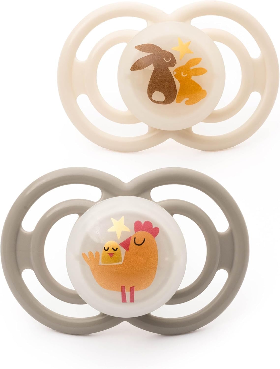 MAM Perfect Night Soothers | 18-36 Months | Pack of 2 | Glow in The Dark Dummies | Comes in Dummy Steriliser Box | Sustainable Materials | Baby Accessories | Cream/Grey (Various Designs)