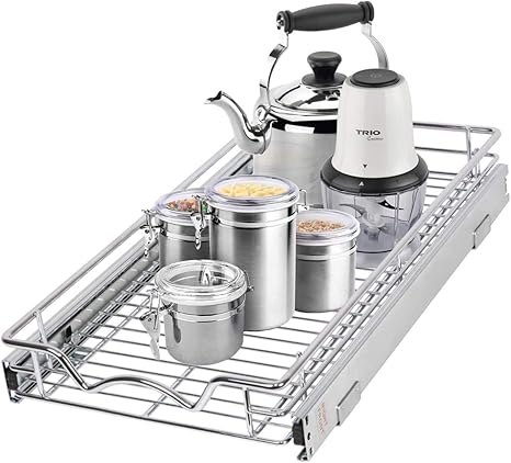 Slide Out Cabinet Organizer Pull Out Sliding Kitchen Cabinet Storage Shelves And Organizer 11 W X 21 D Requires At Least A 12 Cabinet Opening Heavy Duty Wire Frame Chrome Finish Amazon Ca Home