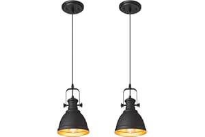 Audickic Modern Pendant Light, Set of 2 Hanging Light Fixtures, Black Pendant Lighting for Kitchen Island, AD-2151-1P2
