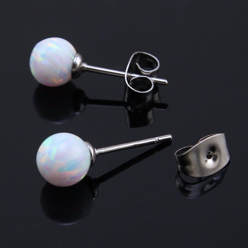 Stainless Steel Cute White Opal Stud Earrings Cartilage Conch Helix Earring Stud jewelry 16 Gauge (6mm stone(21G)) - Image 5