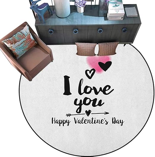 Romantic Round Area Rug Carpet Happy Valentine`s Day Themed Composition