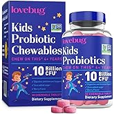 LOVEBUG Probiotics for Kids – Probiotic Chewables with Prebiotic Fiber for Age 4+,Daily Children's Gut Health & Digestive Support Supplement, Sugar-Free Berry Flavor, 30 Count