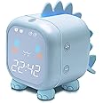 Kids Alarm Clock with Dinosaur, Digital Alarm Clock for Kids Bedroom, Cute Bedside Clock Children's Sleep Trainier, Wake Up Light and Night Light with USB for Boys Girls Birthday Gifts. (Blue)