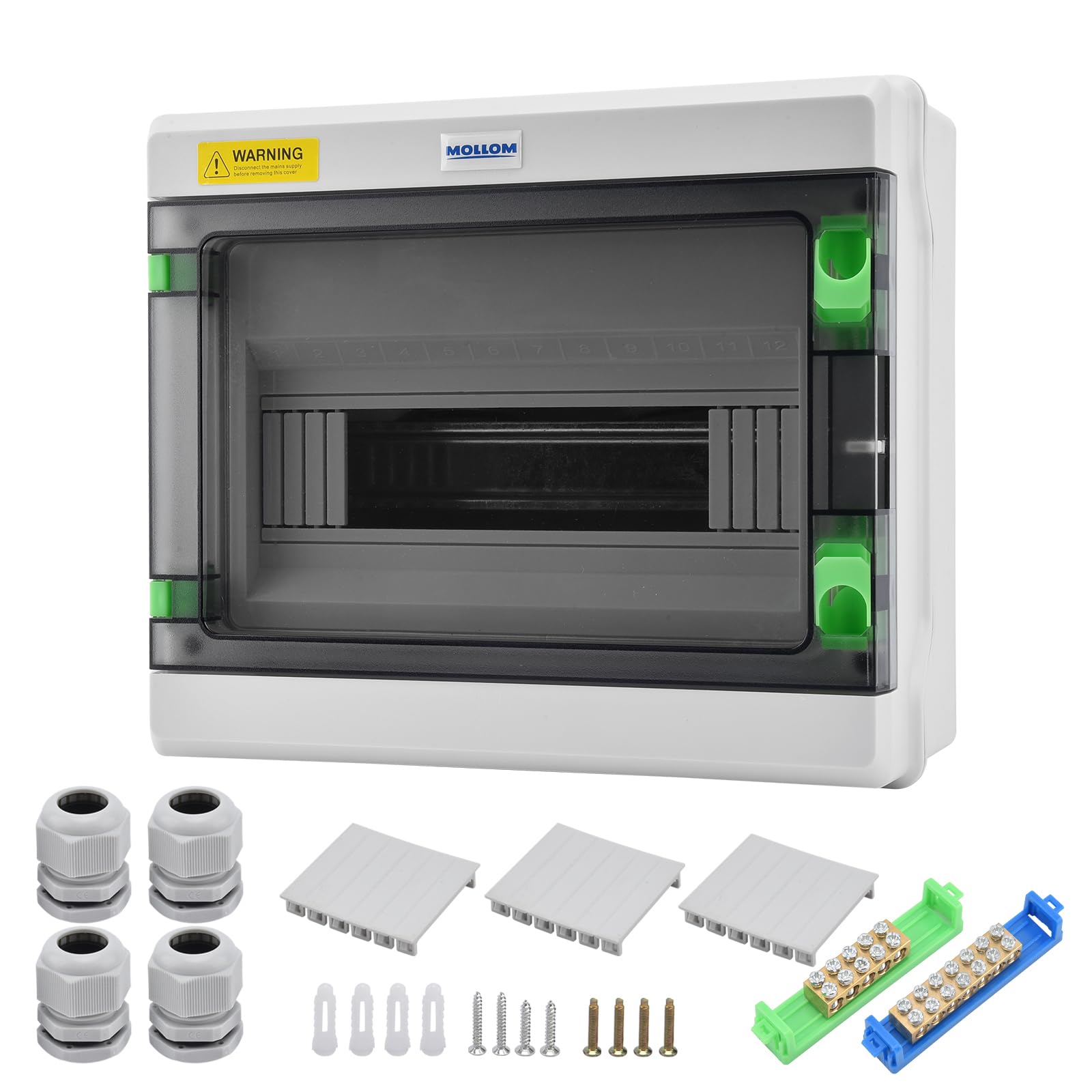 Photo 1 of Mollom 12 Way HA Series Power Distribution Box with Bus Bars and Din Rail for Miniature Circuit Breaker MCB,Waterproof IP66,Solar Power Distribution Panel for Indoor and Outdoor Use