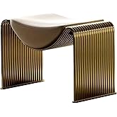 SUZEPER Vanity Stool, Gold, Contemporary Style, Metal Legs, Leather Seat, Padded Ottoman Stool, 24x14x17 inches