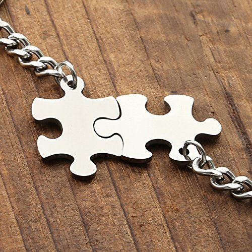 Personalized Master Free Engraving Custom 2pcs Stainless Steel Jigsaw Puzzle Heart Matching Pendant Couples Keychain, Key Ring for His and Hers Lovers Valentine's Day