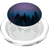 Blue Purple Galaxy Moon and Stars Forest for Girl Boys Black PopSockets PopGrip for MagSafe