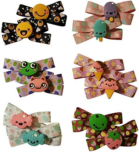 Hair Bows for Toddlers by Happy Head 6 Pair Cute Emoji Faces Baby Snap Clips Ribbons