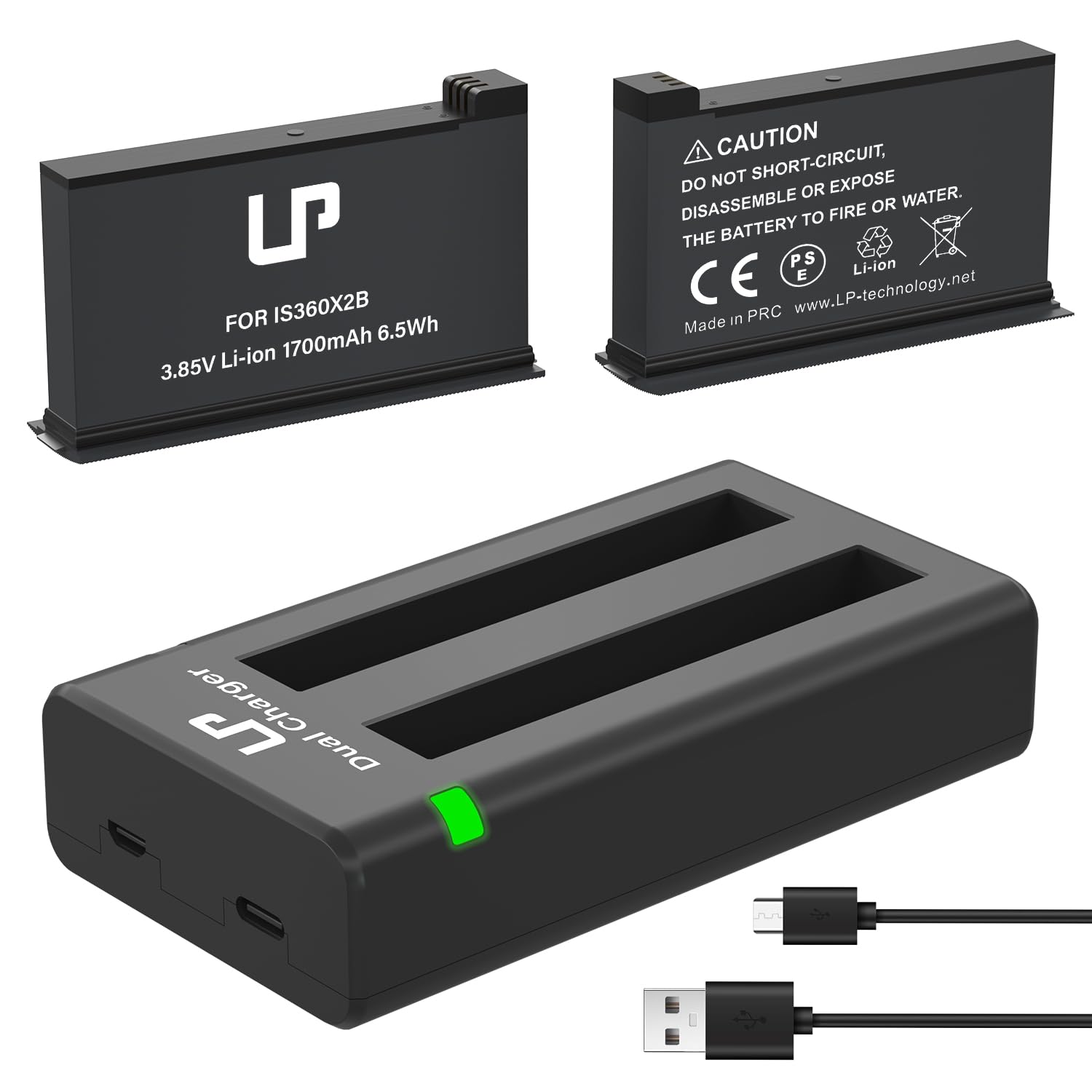 Photo 1 of 360 ONE X2 Battery Charger Pack, Compatible with ONE X2 Action Camera, LP 2-Pack Replacement Battery & Dual Slot Charger