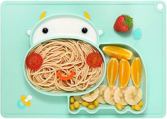 Assiettes Pour Enfants Set De Table En Silicone Assiette Bebe Antiderapante Portable Placemat Enfant Assiett Ventouse Pour La Plupart Des Tables Et Des Chaises Hautes Forme De Vache Amazon Fr Bebes Puericulture