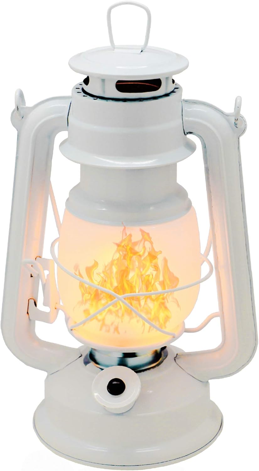 YAKii Flame Effect 20-LED Metal Oil Lamp,Vintage Style Hurricane Lantern(White): Sports & Outdoors