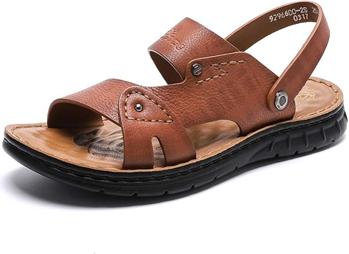Amazon ヤク サンダル メンズ 革 普段履き スリッパ トレンド 歩きやすい 会社 軽量 滑り止め ワイルド 水陸両用 デイリー おしゃれ 牛革 オープントゥ 立ち仕事 柔らか 甲高幅広 ダークブラウン 24 0 25 0 ファッションサンダル