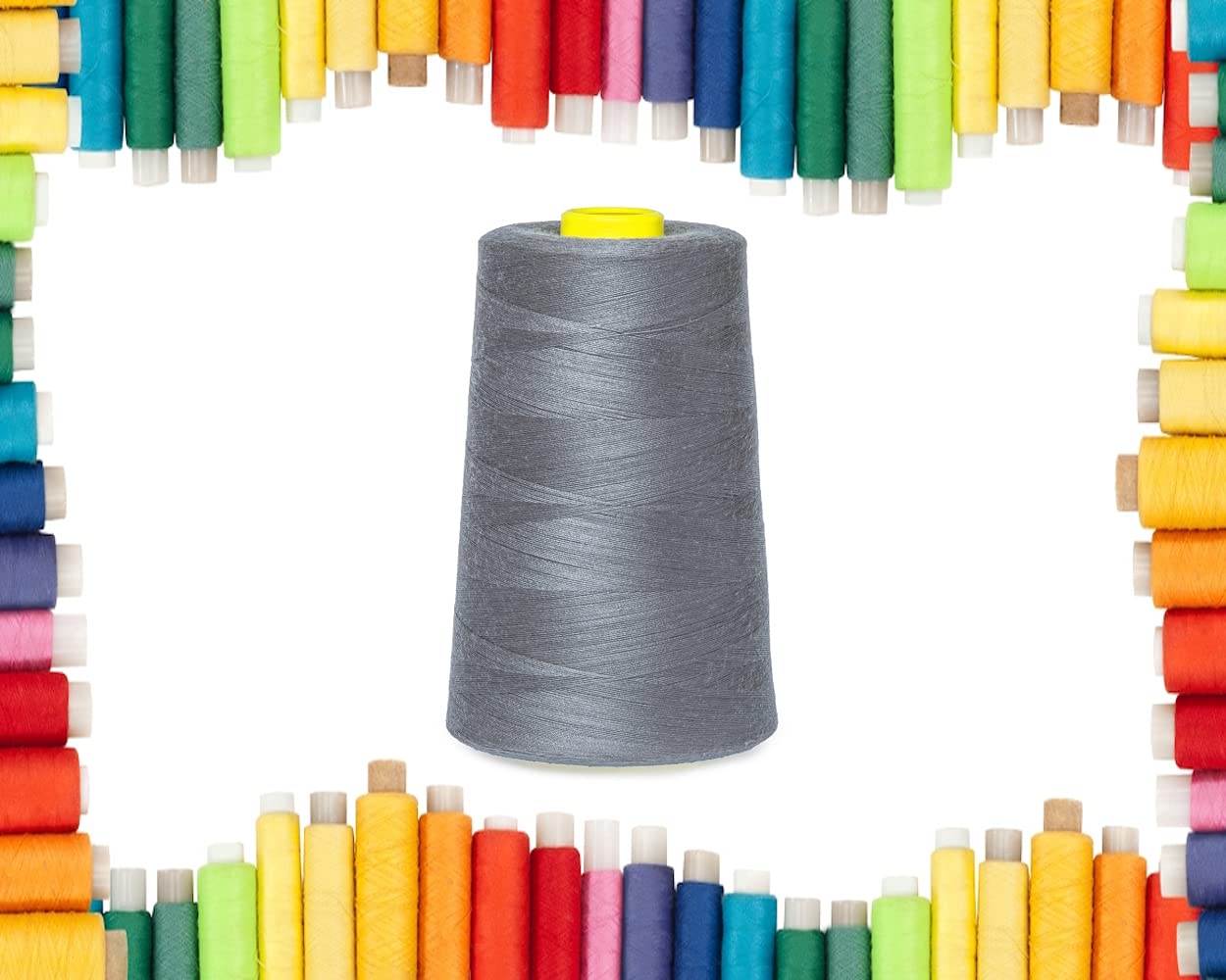 Rohans Overlock Yarn 40/2 (120), 5000 Yards (4570 Meters) Sewing Thread Cones, Sewing Machine Multi Colour Yarn Cones, 100% Polyester Material (Mid Grey, 1)