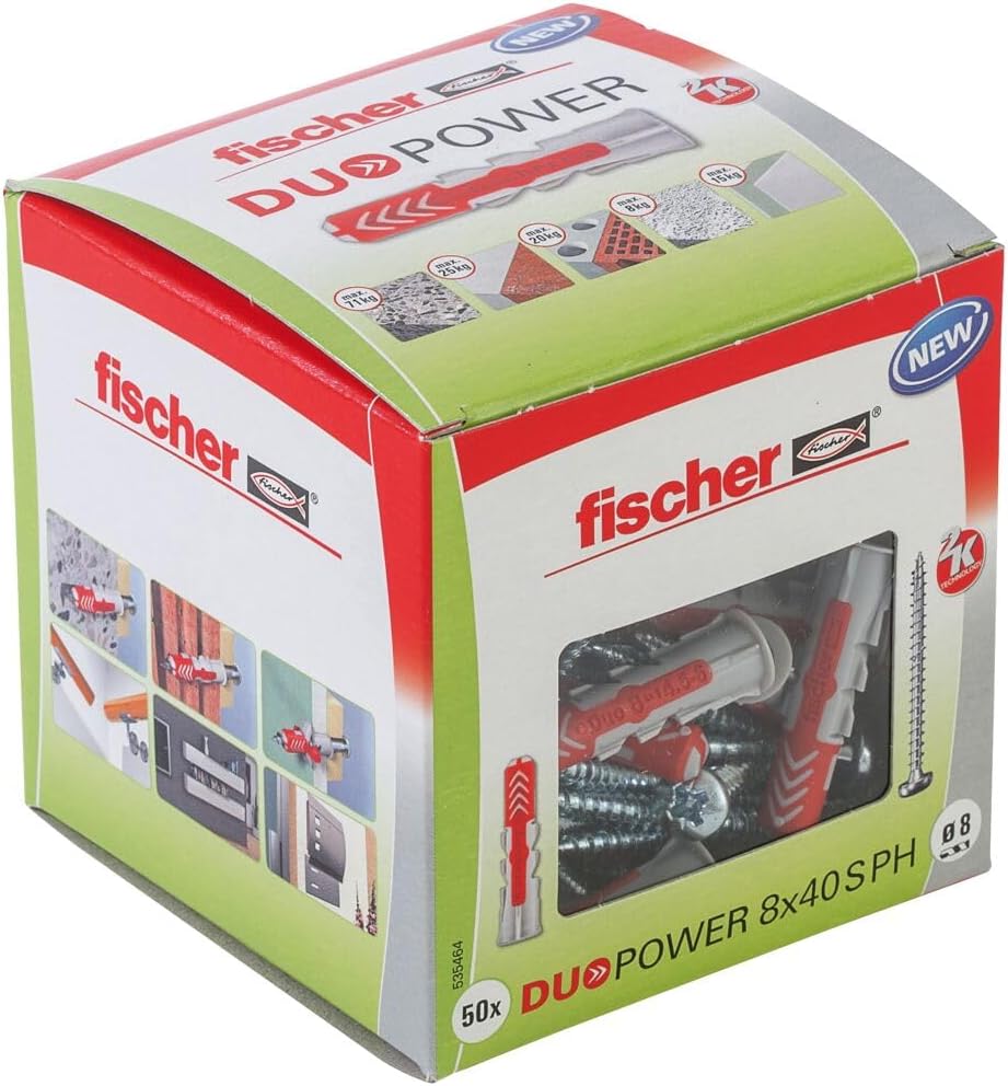fischer DuoPower 8 x 40 S PH with PanHead Screw 50 plugs 50 screws