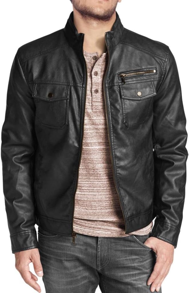 The Leather Factory Men's Dapper Lambskin Leather Biker Jacket with Flap Pockets