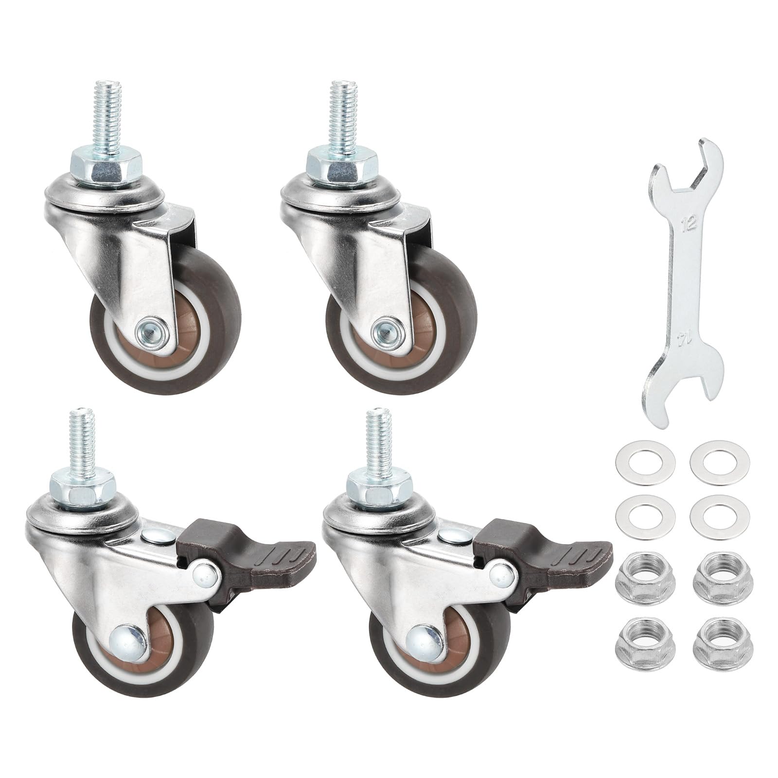 Photo 1 of PATIKIL 1.25 Inch Stem Casters Wheel, 4Pcs Low Profile TPR Threaded Swivel Wheel 360° Quiet Rolling M6 x 15 mm Total Load 132 Lbs for Cart Furniture (2 with Brake, 2 Without)