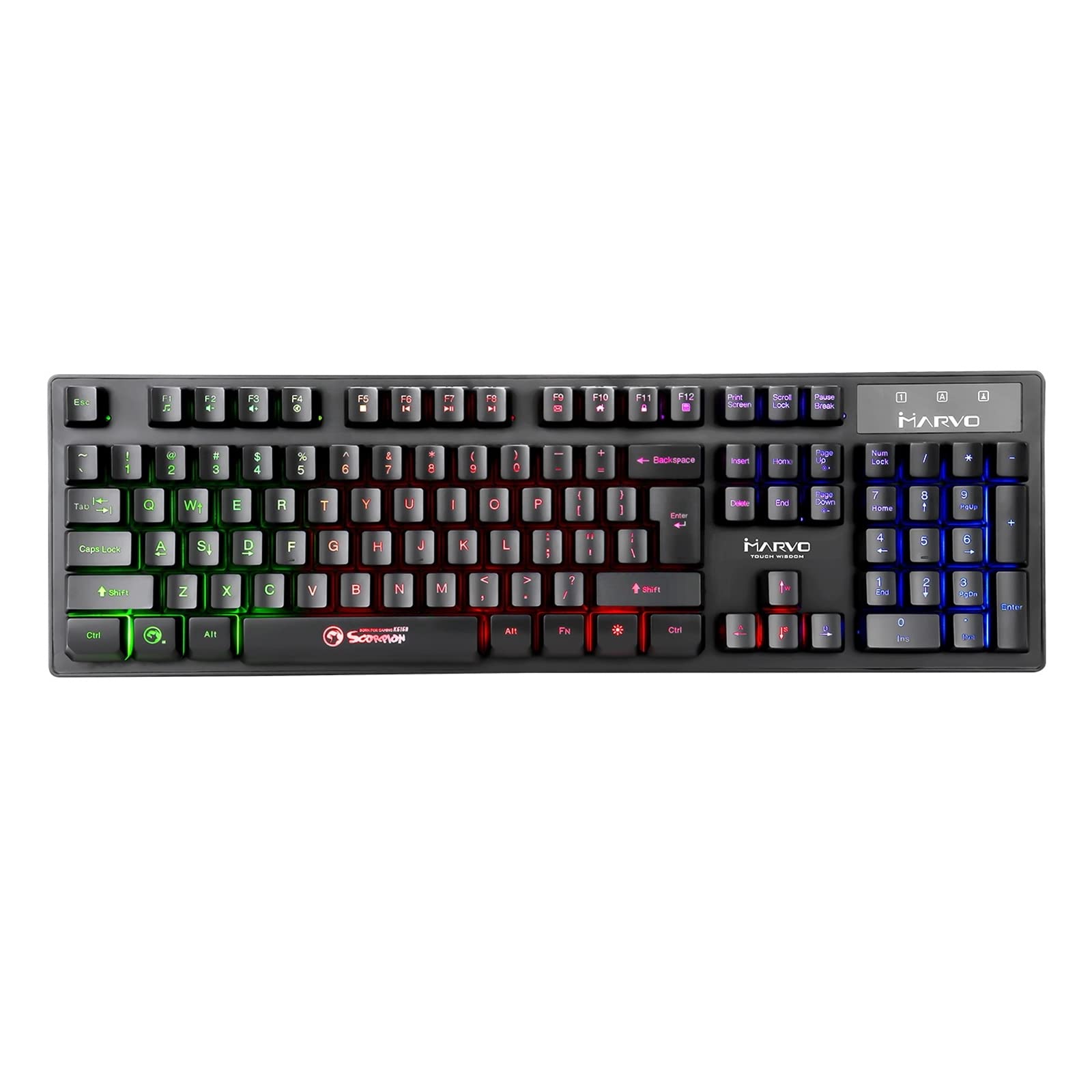 MARVO K616A Gaming Keyboard - 3 Colour LED Backlit, Multi Media and Anti Ghosting Keys, Frameless Design, USB 2.0 Connection, UK Layout