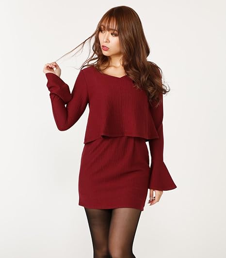 Amazon Co Jp リエンダ Rienda ワンピース ハートネックフレアコンビop 110bs3 0080 レディース ワインレッド M 服 ファッション小物