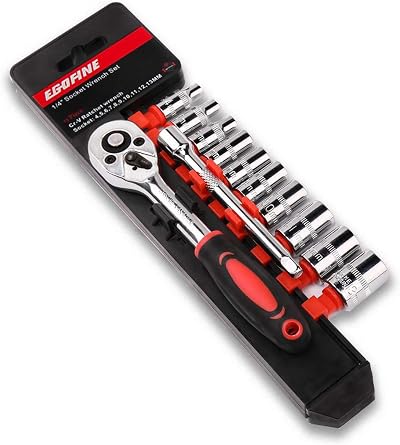 EGOFINE 12pcs 1/4 Inch Socket Set with 10 Cr-V Sockets 4-13mm & Ratchet