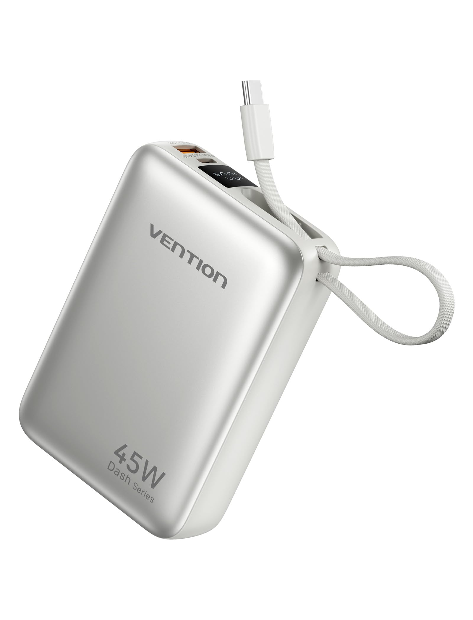 VENTION 45W Power Bank, CCC Certified 20000mAh with Built-in USB-C Cable, Fast Charging Travel Portable Charger with LED Digital Display for iPhone 17/16/15 Xiaomi Galaxy S26/S25 iPad Laptop(Beige)