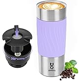 Yawbay Travel Coffee Mug with 360°Lid, Travel Coffee Tumbler 16 oz Leak Proof, Stainless Steel Insulated Travel Mugs for Hot and Cold Spill Proof Leak Proof(Light Purple)