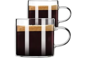 PARACITY Espresso Cups Set of 2, Insulated Espresso Shot Glass 4.3 OZ, Clear Glass Expresso Coffee Cup with Handle, Borosilic