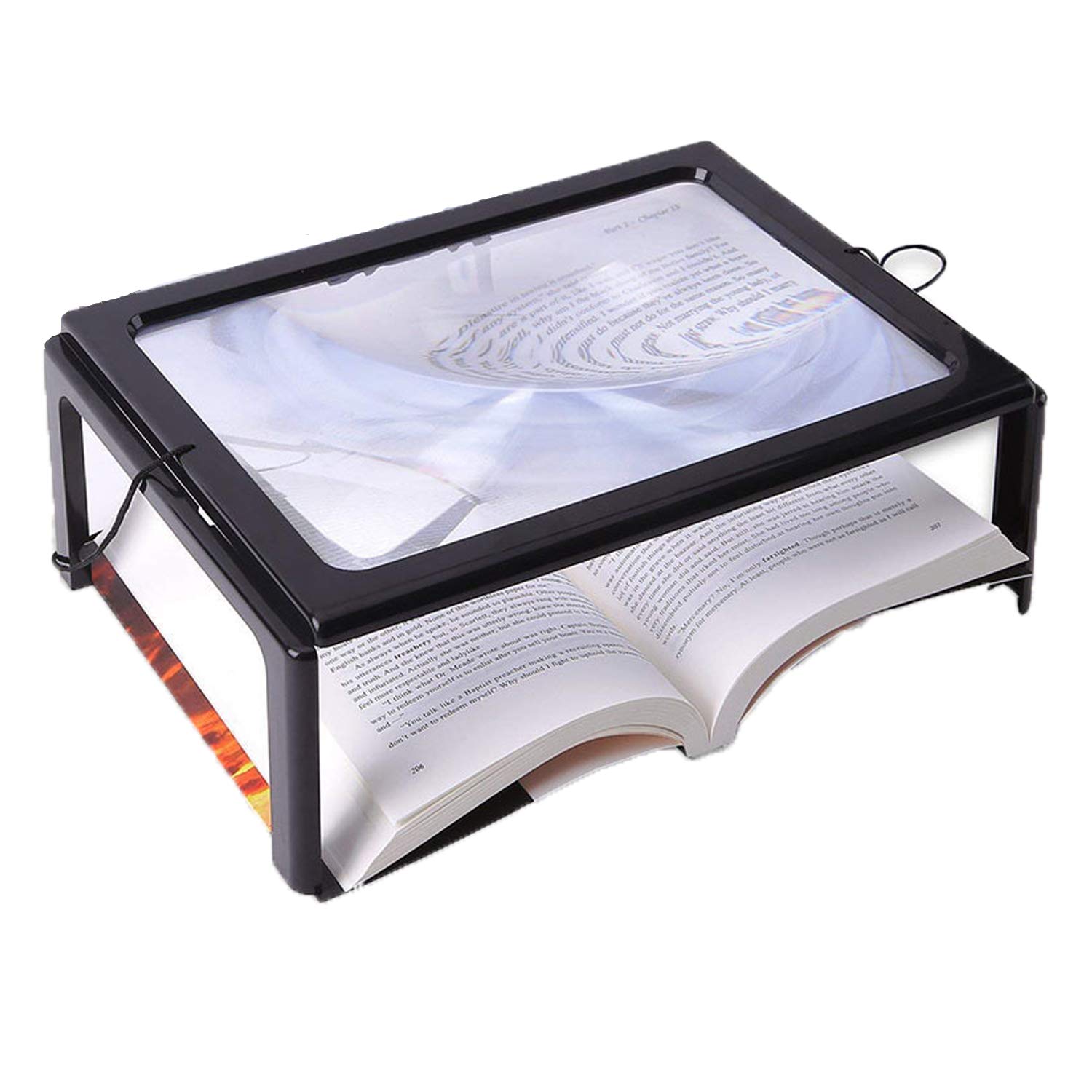 A4 Desktop Magnifying Glass Hand-free Rectangular Full-Page Magnifier 4 LED Lights Illuminated 3X Reading Magnifying Glass Foldable Large Chest Hanging Magnifier For Reading Inspection Sewing Knitting