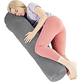 1 MIDDLE ONE Body Pillow for Adults, Bolster Pillow with Removable Velvet Cover, Long Round Pillow for Bed, 60 x 7.87 Inches, Grey