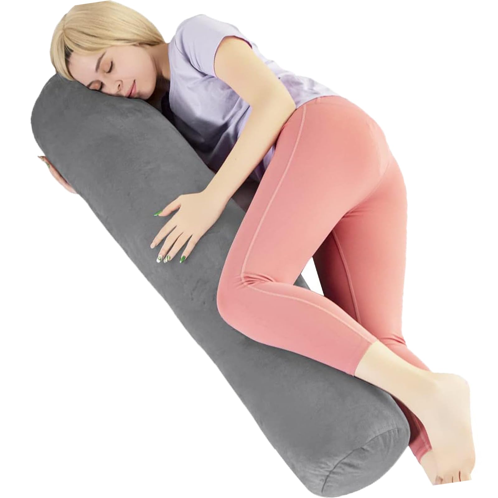 Photo 1 of 1 MIDDLE ONE Body Pillow for Adults, Bolster Pillow with Removable Velvet Cover, Long Round Pillow for Bed, 60 x 7.87 Inches, Grey